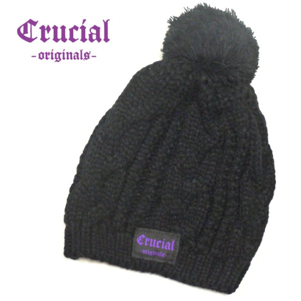 画像1: [CRUCIAL ORIGINALS]-シングルボンボンニットキャップ-BLACK- (1)