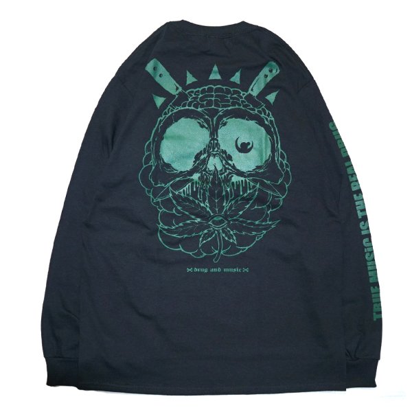 画像1: [DxAxM]-WEED SKULL L/S Tee-BLACK- (1)