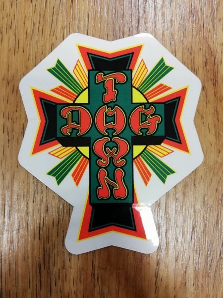 画像1: [DOG TOWN]-Cross Logo STICKERS-Rasta-4"- (1)