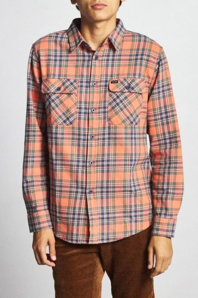 画像2: [BRIXTON]-BOWERY L/S FLANNEL-SALMON/NAVY- (2)