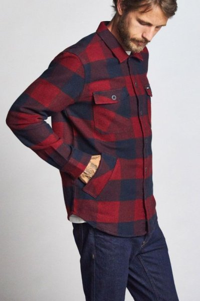 画像3: [BRIXTON]-DURHAM L/S FLANNEL-NAVY/RED- (3)