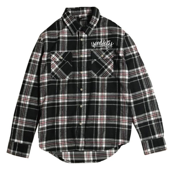 画像1: [seedleSs]-sd raised check nel shirt-BLACK/RED- (1)