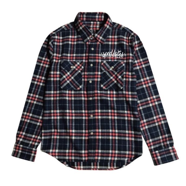 画像1: [seedleSs]-sd raised check nel shirt-NAVY/WHITE- (1)