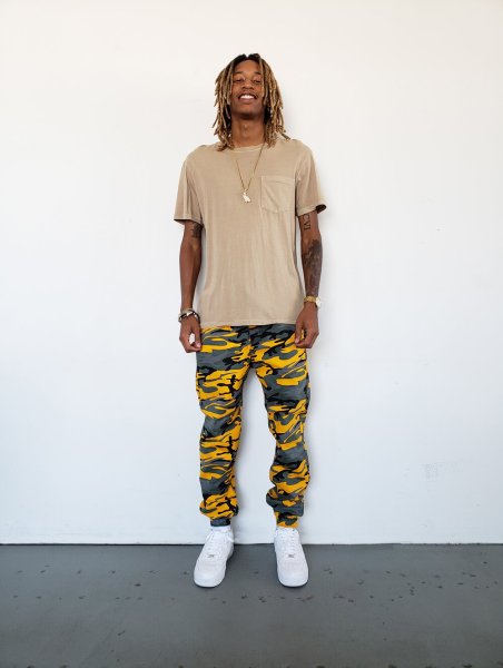 画像2: [NEOBLUE]-7635 Camo Yellow Jogger Pants- (2)