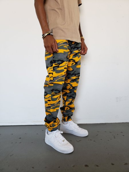 画像1: [NEOBLUE]-7635 Camo Yellow Jogger Pants- (1)