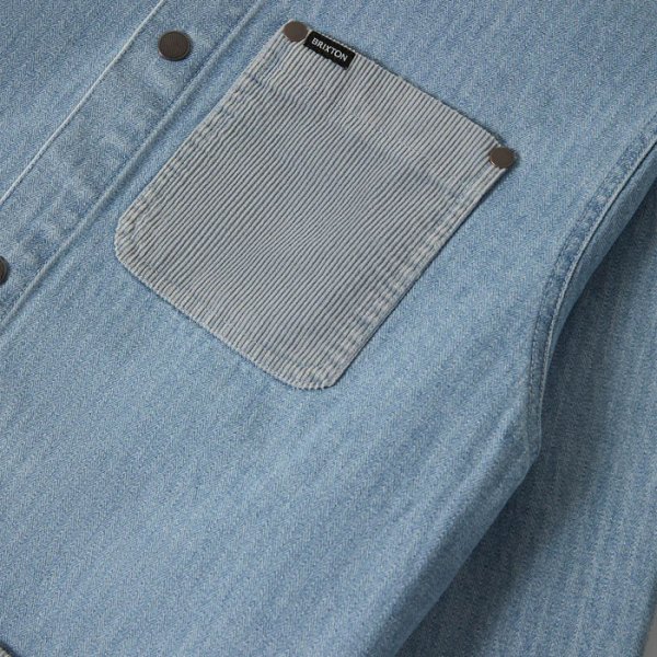 画像4: [BRIXTON]-HERRINGBONE LW CHORE COAT-LIGHT WASH DENIM- (4)