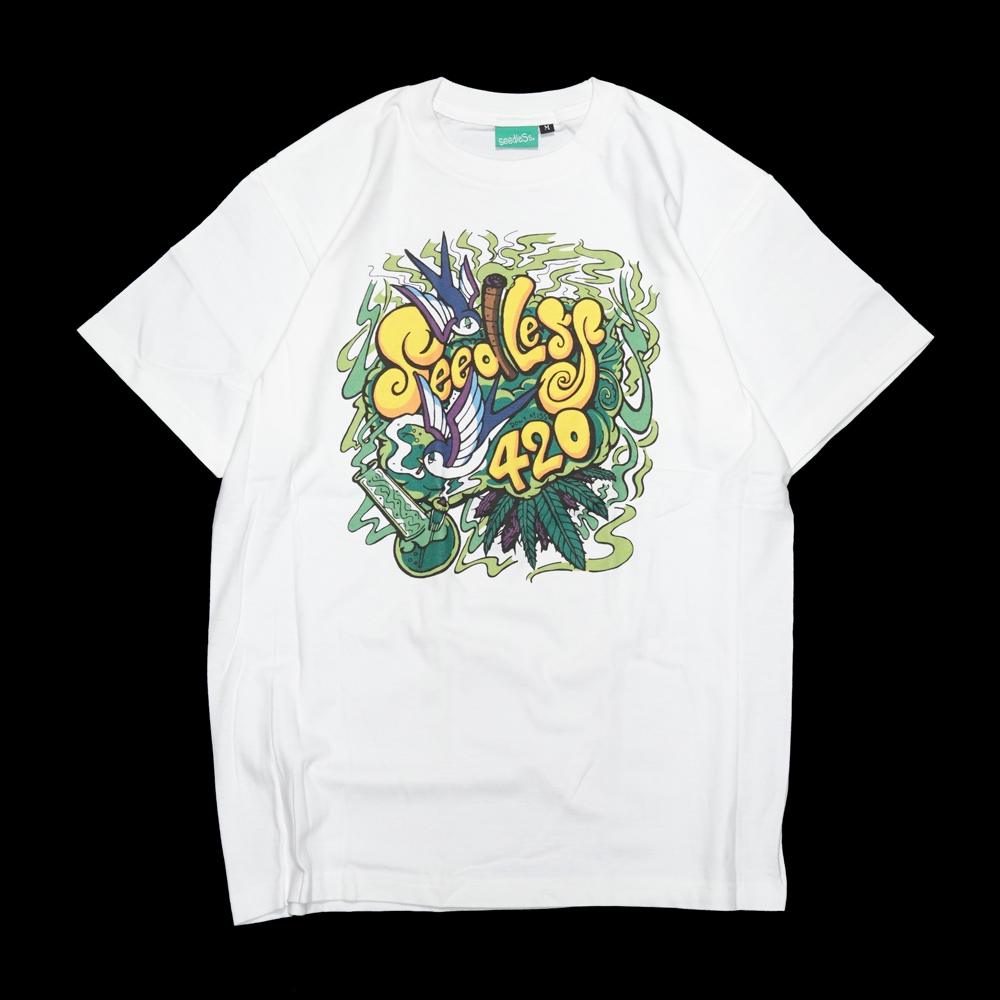 seedleSs]-weed bird 420 Tシャツ-white- シードレス Tシャツ